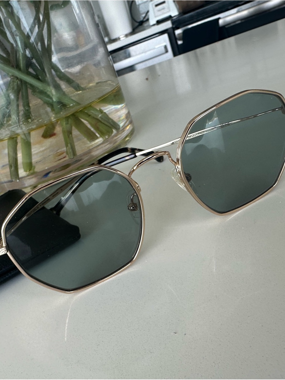 Groovy Gold Sunglasses with Bottle Green Lenses - Picture 4 of 4